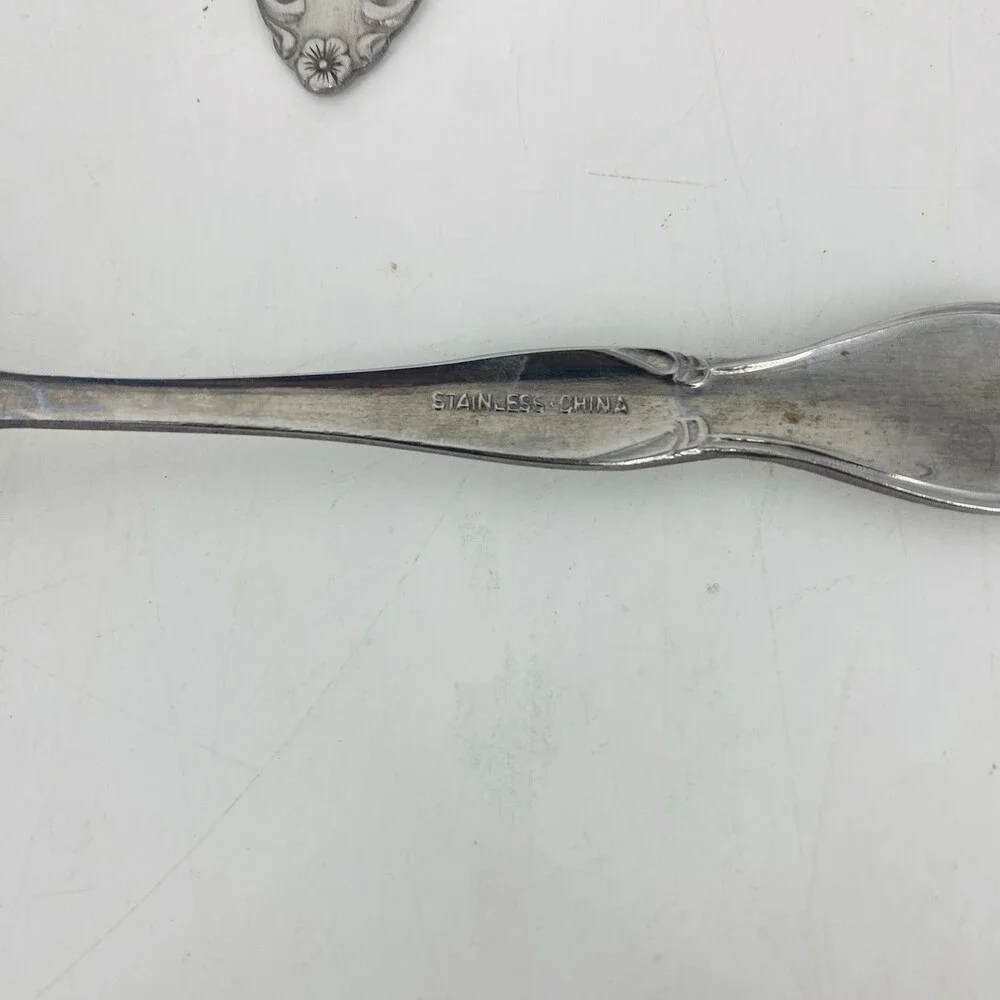 Set of 2 Vintage Customcraft China Stainless Dinner Forks Monogram C Floral